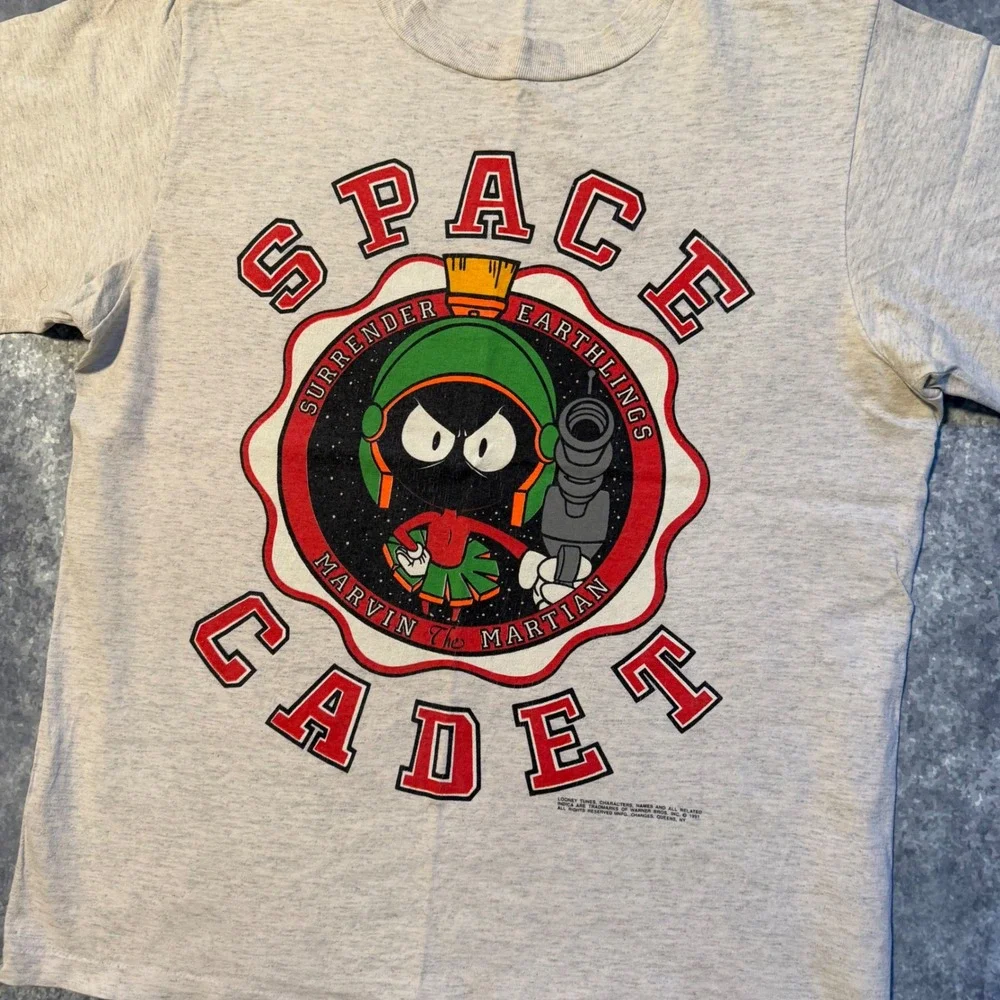 Vintage Marvin the Martian Space Cadet T-Shirt Changes Grey Mens Large 90s‎